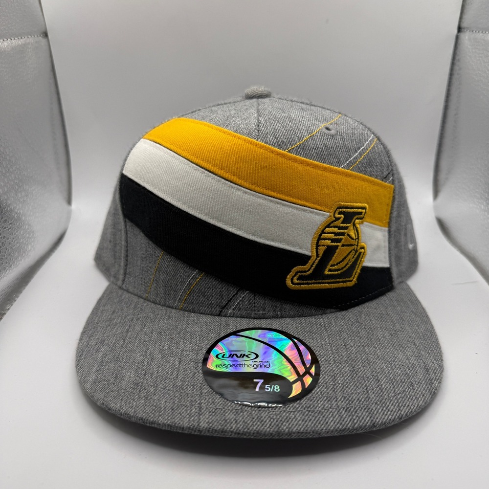 UNK Los Angeles Lakers NBA Fitted Hat Gray Gold 7 5/8 Flat Brim‎ Cap 5012LL